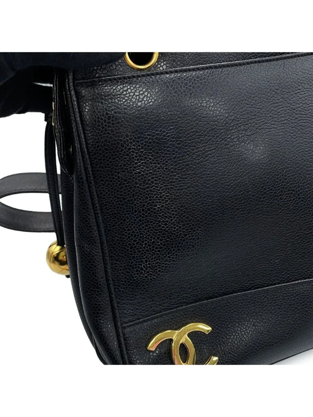Chanel Chain Tote Triple CC Logo Caviar Leather Black